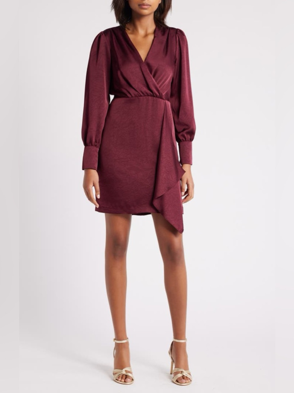 julia jordan Deep Burgundy Long-Sleeve Wrap Mini Dress